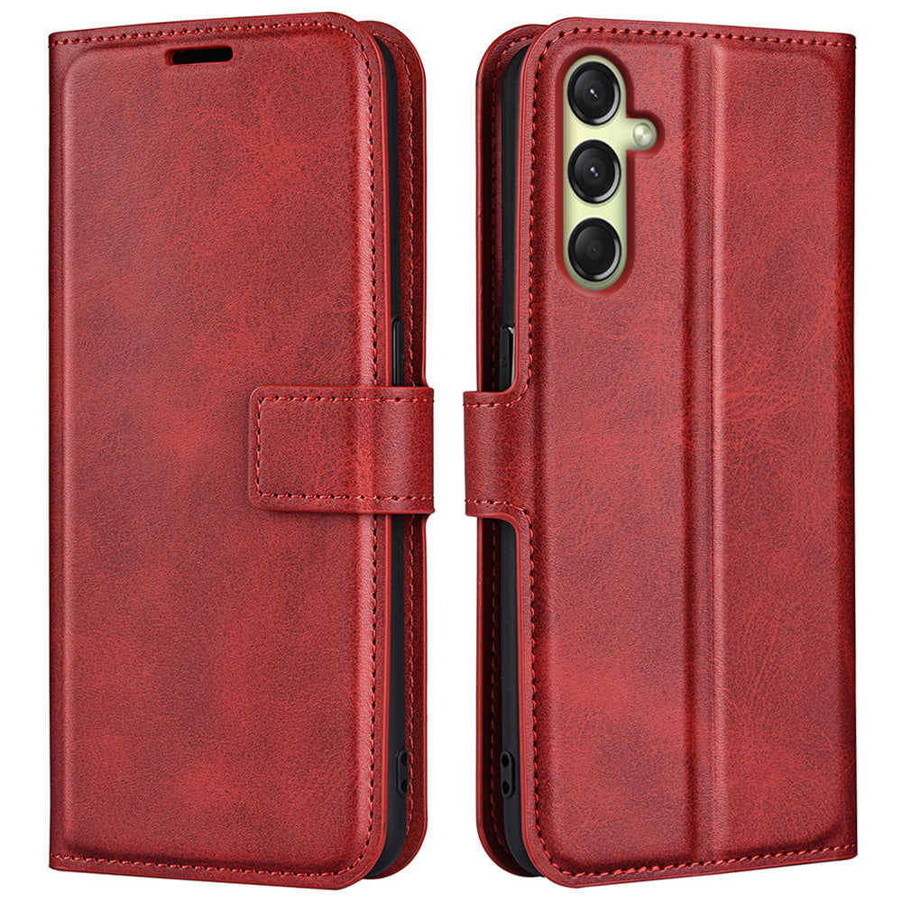 For Samsung Galaxy A16 5G / A16 4G Stand Case Anti-Scratch Calf Texture Leather Phone Cover - Red