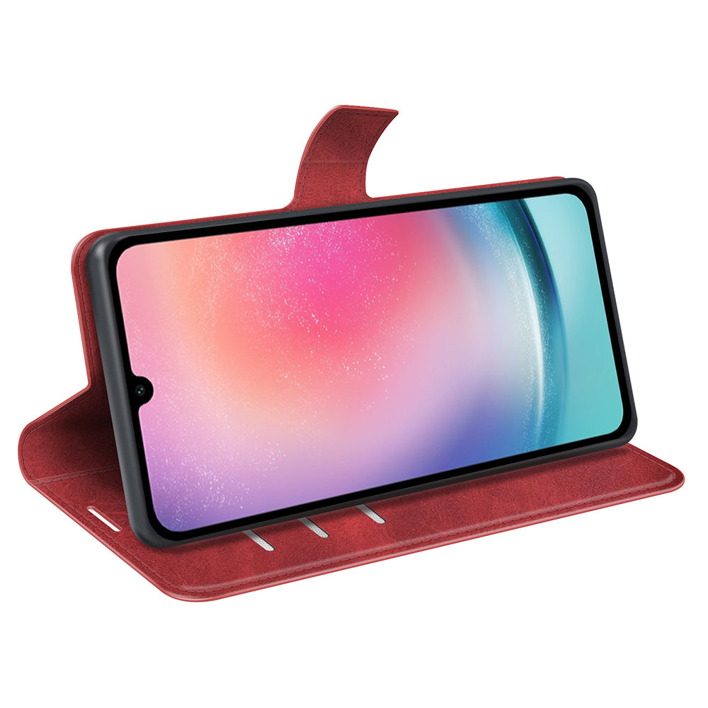For Samsung Galaxy A16 5G / A16 4G Stand Case Anti-Scratch Calf Texture Leather Phone Cover - Red