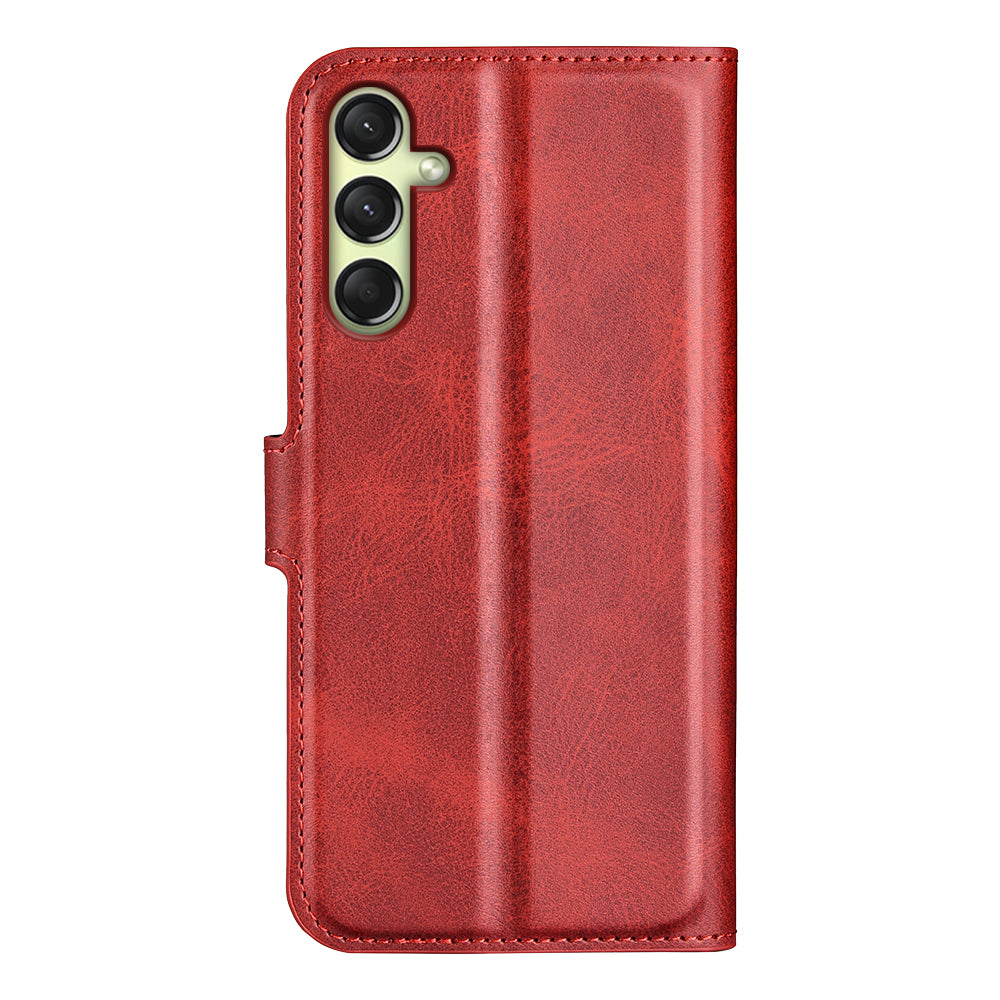 For Samsung Galaxy A16 5G / A16 4G Stand Case Anti-Scratch Calf Texture Leather Phone Cover - Red