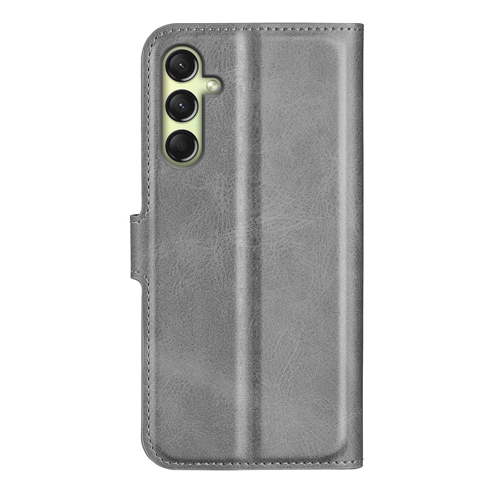 For Samsung Galaxy A16 5G / A16 4G Stand Case Anti-Scratch Calf Texture Leather Phone Cover - Grey