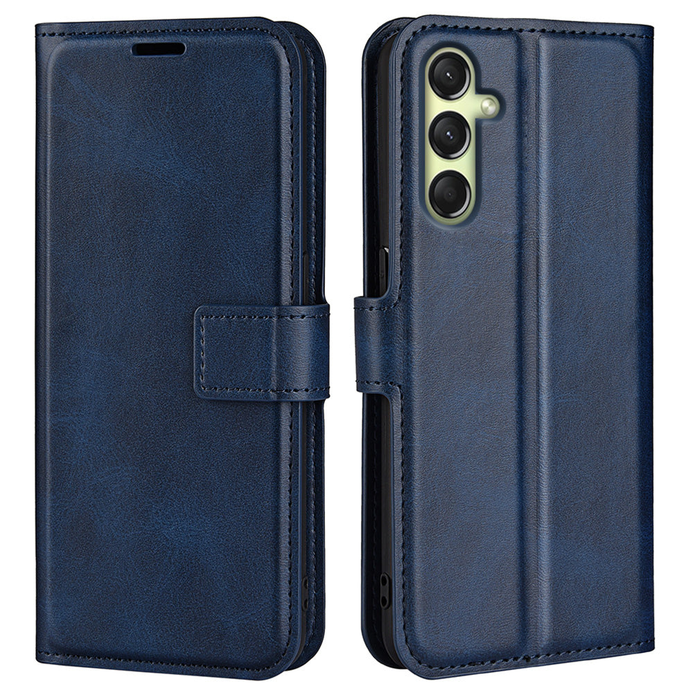 For Samsung Galaxy A16 5G / A16 4G Stand Case Anti-Scratch Calf Texture Leather Phone Cover - Blue