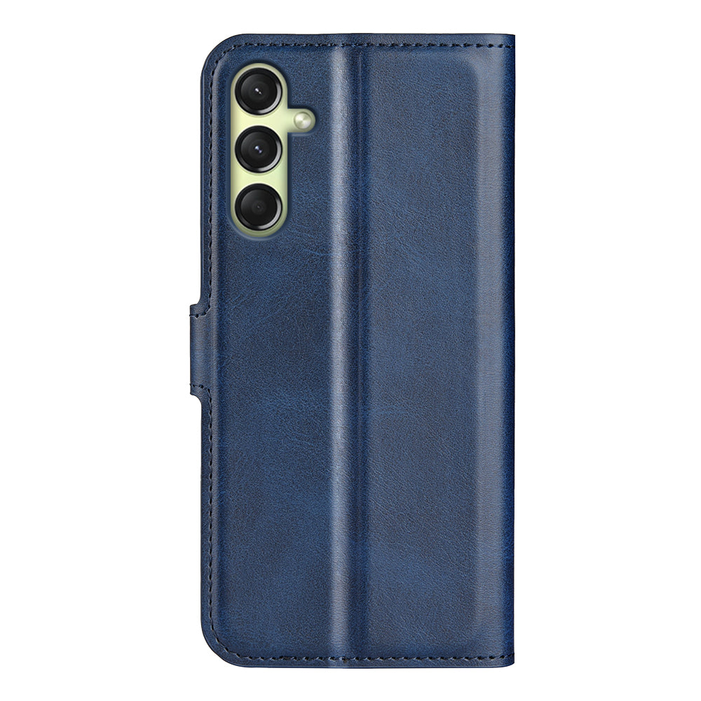 For Samsung Galaxy A16 5G / A16 4G Stand Case Anti-Scratch Calf Texture Leather Phone Cover - Blue
