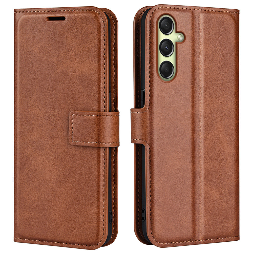 For Samsung Galaxy A16 5G / A16 4G Stand Case Anti-Scratch Calf Texture Leather Phone Cover - Light Brown