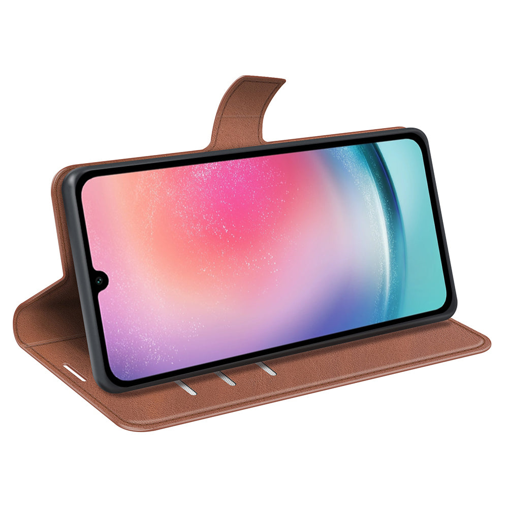 For Samsung Galaxy A16 5G / A16 4G Stand Case Anti-Scratch Calf Texture Leather Phone Cover - Light Brown