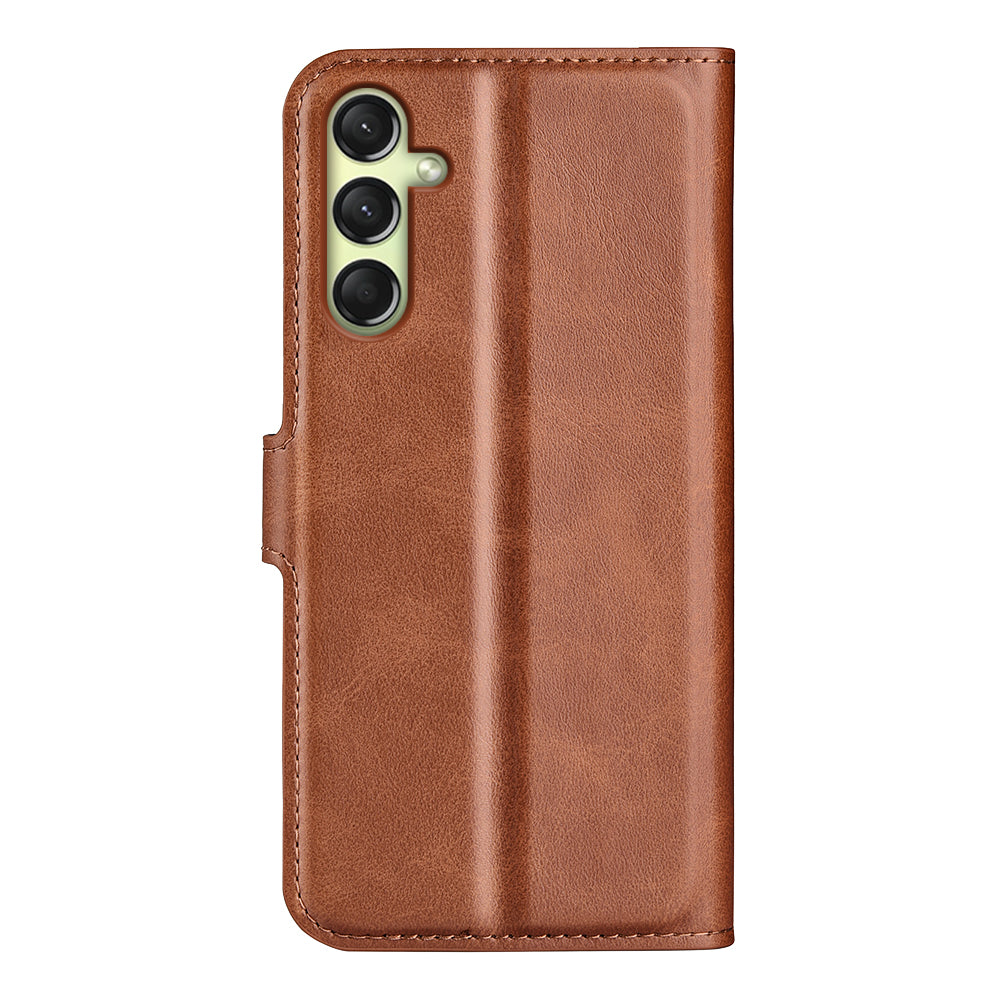 For Samsung Galaxy A16 5G / A16 4G Stand Case Anti-Scratch Calf Texture Leather Phone Cover - Light Brown