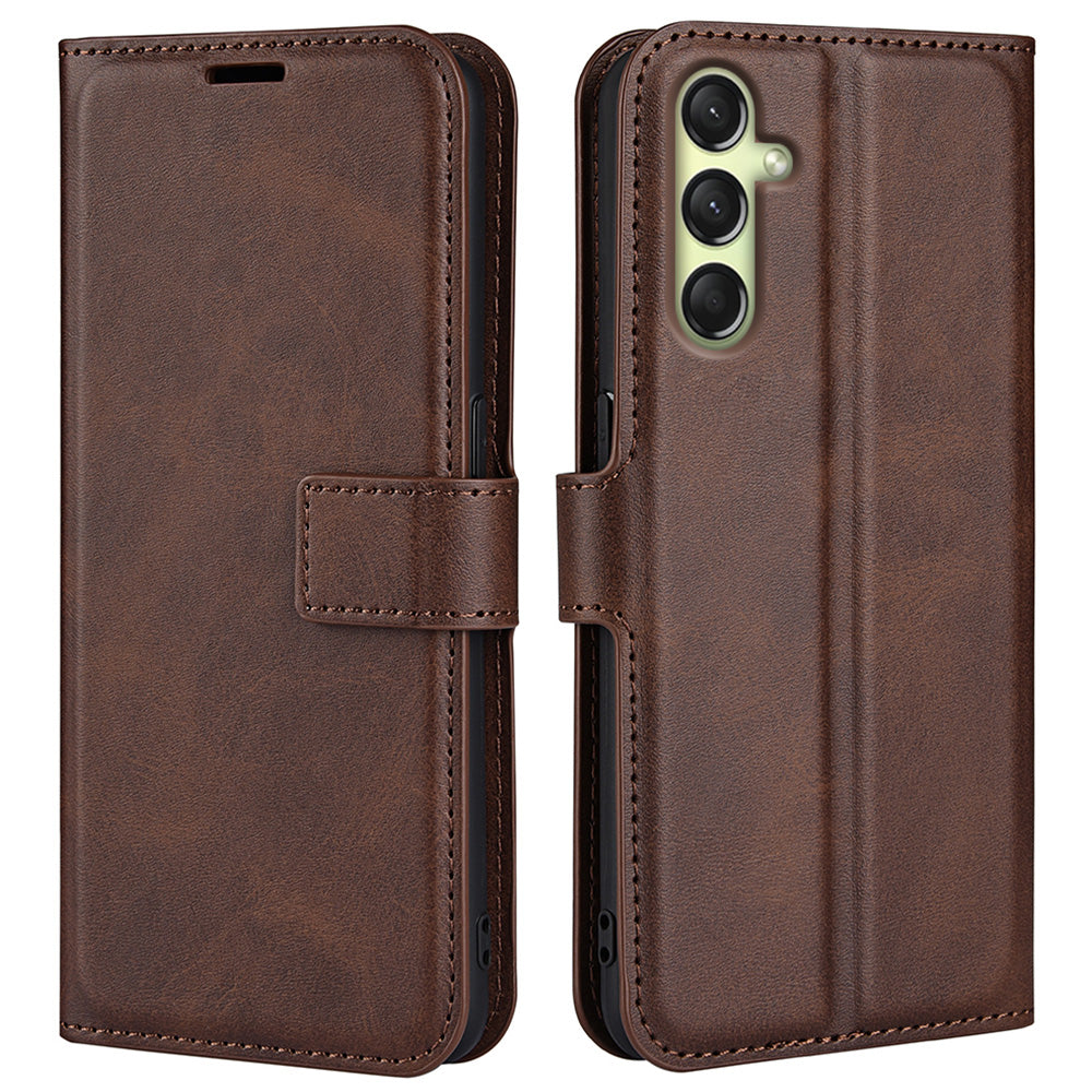 For Samsung Galaxy A16 5G / A16 4G Stand Case Anti-Scratch Calf Texture Leather Phone Cover - Brown