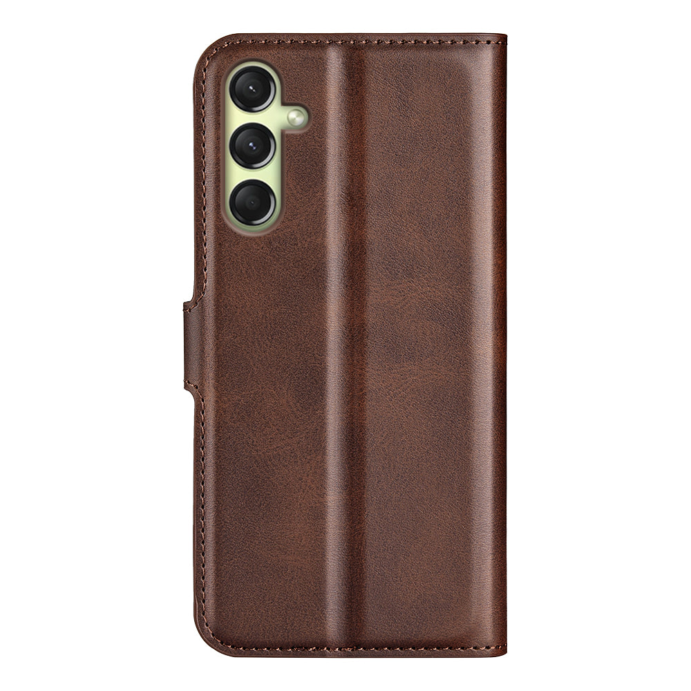 For Samsung Galaxy A16 5G / A16 4G Stand Case Anti-Scratch Calf Texture Leather Phone Cover - Brown