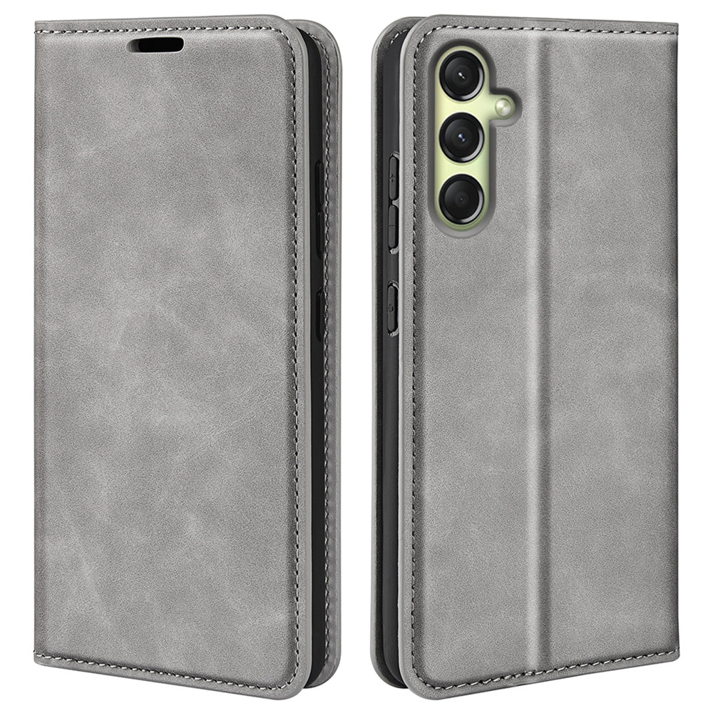 For Samsung Galaxy A16 5G / A16 4G Case Skin-Touch Leather Wallet Phone Cover - Grey