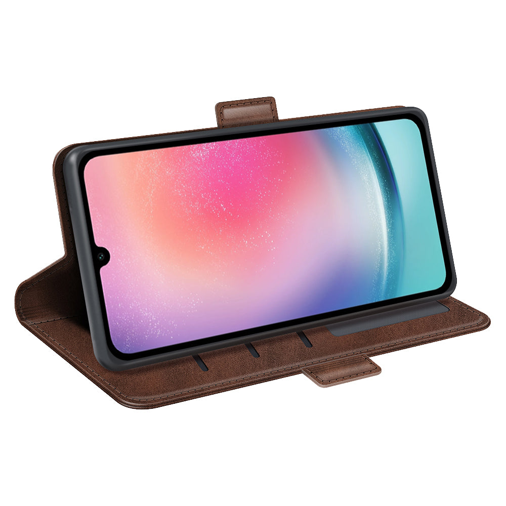 For Samsung Galaxy A16 5G / A16 4G Stand Case Calf Texture Leather Wallet Phone Cover - Brown