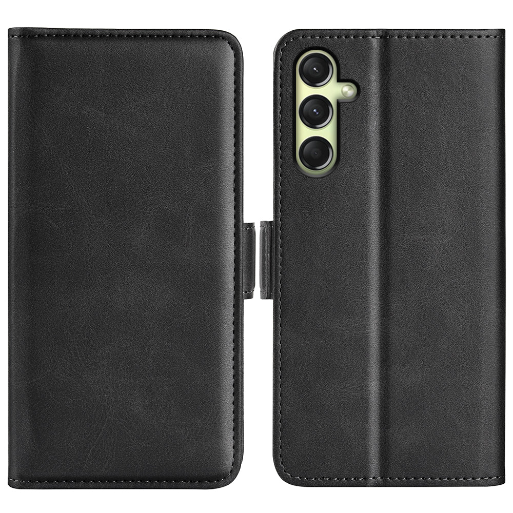 For Samsung Galaxy A16 5G / A16 4G Stand Case Calf Texture Leather Wallet Phone Cover - Black