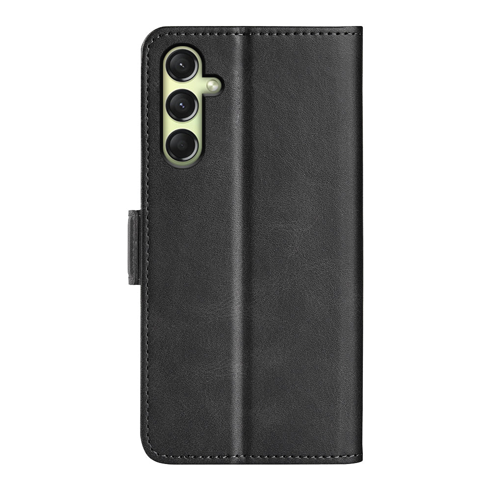 For Samsung Galaxy A16 5G / A16 4G Stand Case Calf Texture Leather Wallet Phone Cover - Black