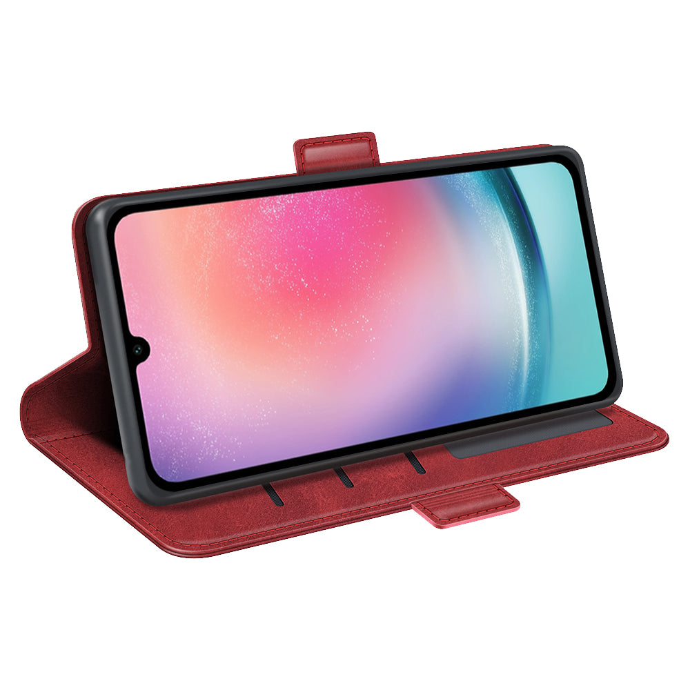 For Samsung Galaxy A16 5G / A16 4G Stand Case Calf Texture Leather Wallet Phone Cover - Red