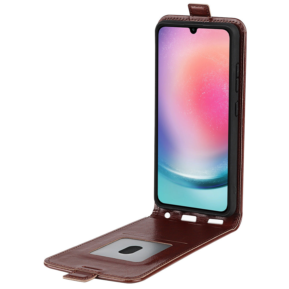 For Samsung Galaxy A16 5G / A16 4G Case with Card Slots Vertical Flip Leather Phone Cover - Brown