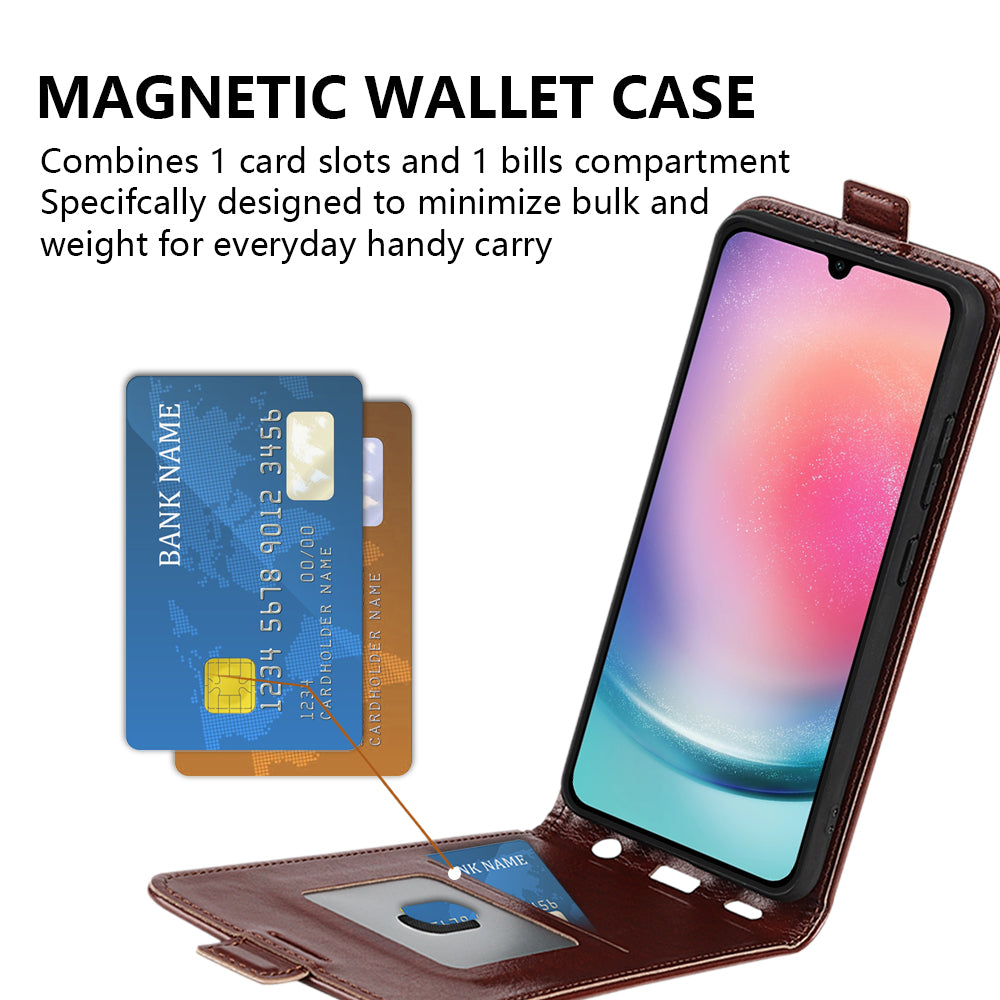 For Samsung Galaxy A16 5G / A16 4G Case with Card Slots Vertical Flip Leather Phone Cover - Brown