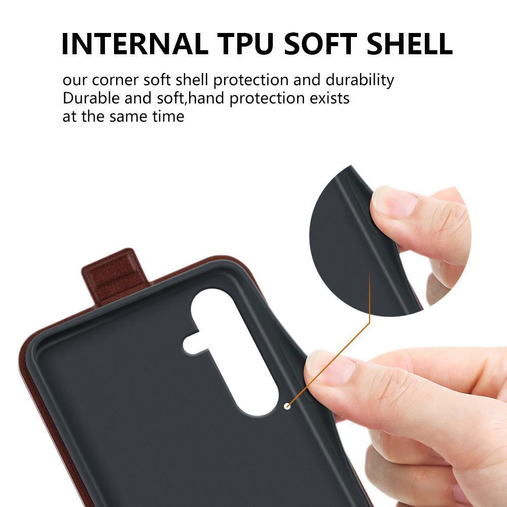 For Samsung Galaxy A16 5G / A16 4G Case with Card Slots Vertical Flip Leather Phone Cover - Brown