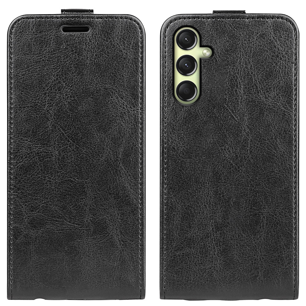 For Samsung Galaxy A16 5G / A16 4G Case with Card Slots Vertical Flip Leather Phone Cover - Black