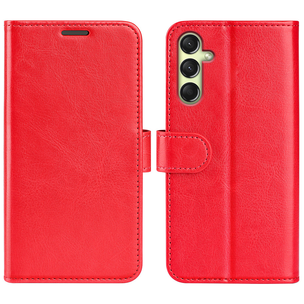 For Samsung Galaxy A16 5G / A16 4G Wallet Case Crazy Horse Texture Stand Leather Phone Cover - Red