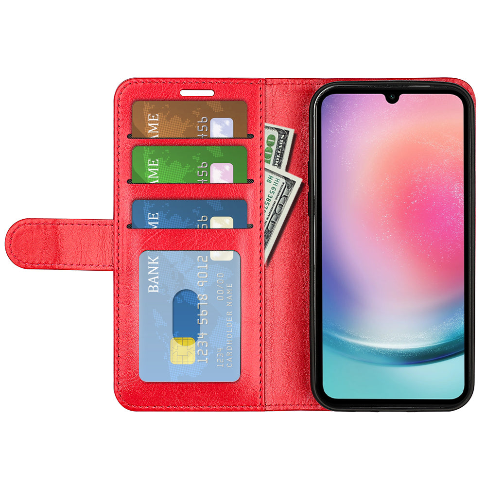 For Samsung Galaxy A16 5G / A16 4G Wallet Case Crazy Horse Texture Stand Leather Phone Cover - Red
