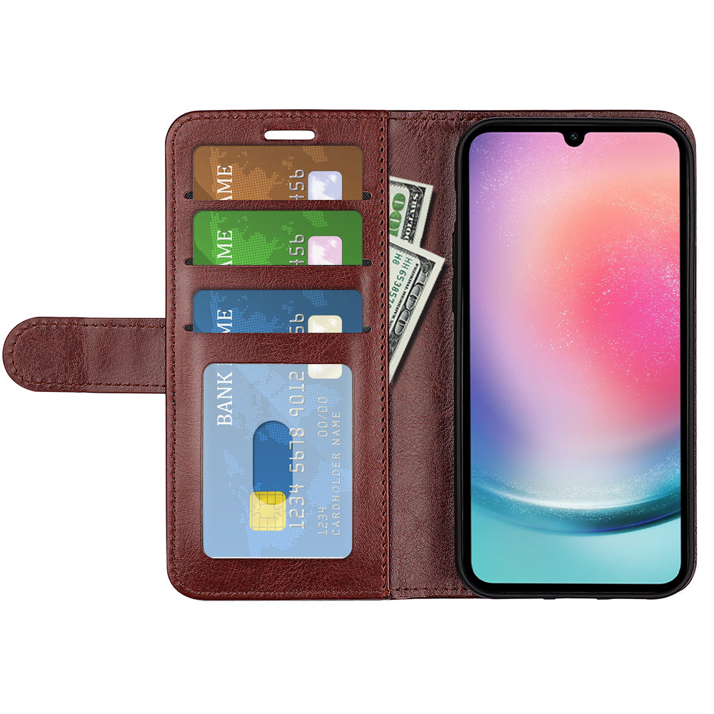 For Samsung Galaxy A16 5G / A16 4G Wallet Case Crazy Horse Texture Stand Leather Phone Cover - Brown