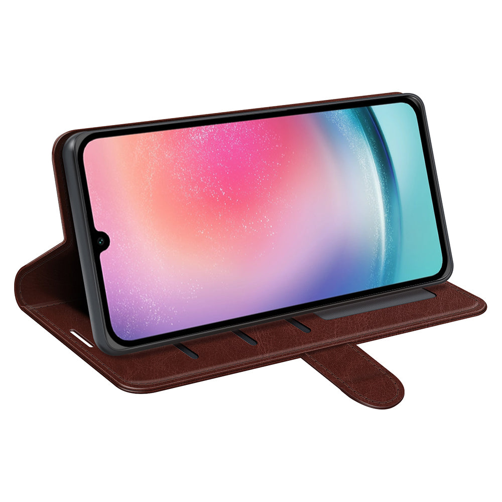 For Samsung Galaxy A16 5G / A16 4G Wallet Case Crazy Horse Texture Stand Leather Phone Cover - Brown