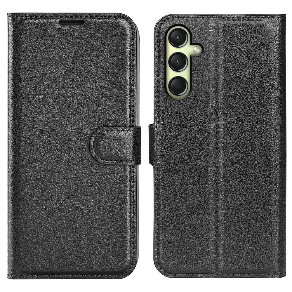 For Samsung Galaxy A16 5G / A16 4G Case Litchi Texture Shockproof Leather Wallet Phone Cover - Black
