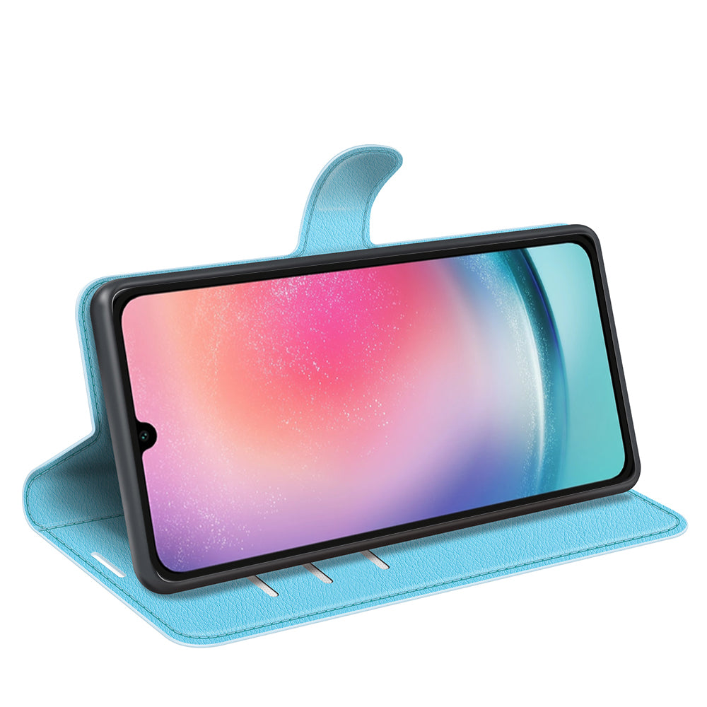 For Samsung Galaxy A16 5G / A16 4G Case Litchi Texture Shockproof Leather Wallet Phone Cover - Blue