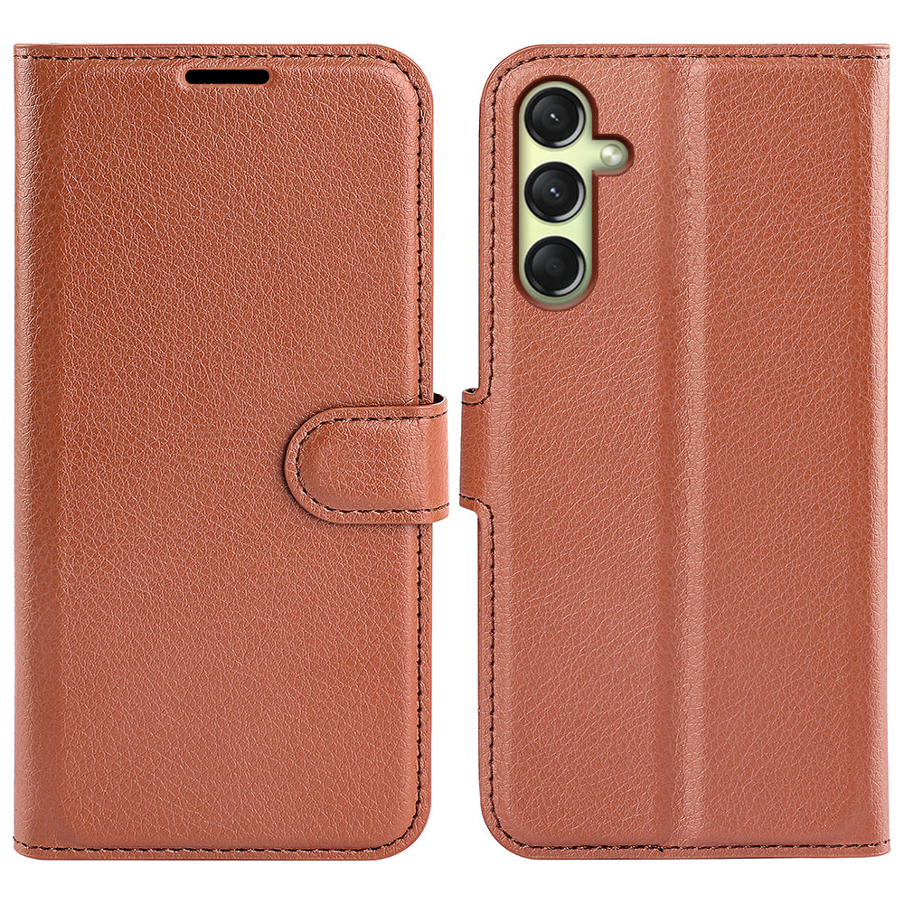 For Samsung Galaxy A16 5G / A16 4G Case Litchi Texture Shockproof Leather Wallet Phone Cover - Brown