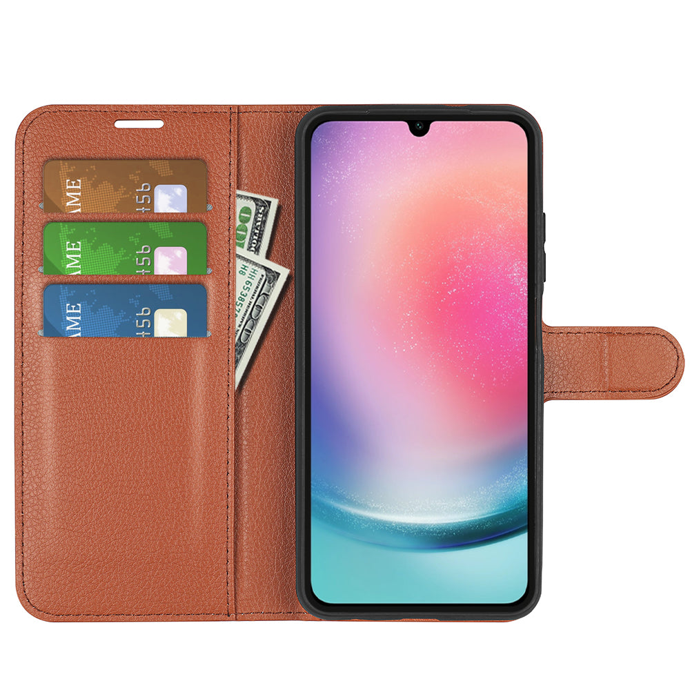 For Samsung Galaxy A16 5G / A16 4G Case Litchi Texture Shockproof Leather Wallet Phone Cover - Brown