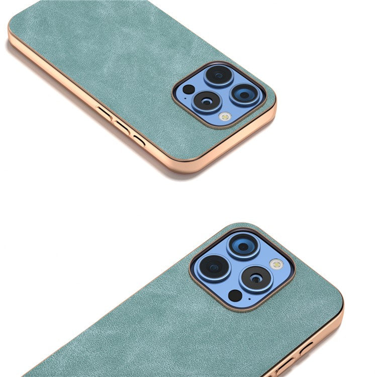 For iPhone 16 Pro Case Electroplating PC Leather Shockproof Back Cover - Baby Blue
