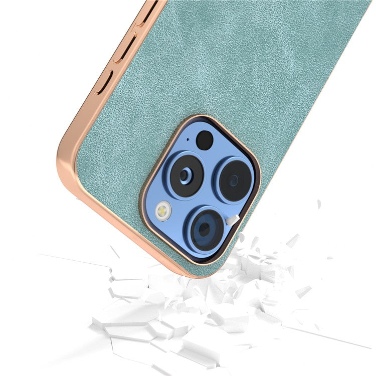 For iPhone 16 Pro Case Electroplating PC Leather Shockproof Back Cover - Baby Blue