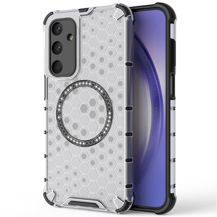 For Samsung Galaxy M35 5G Case Compatible with MagSafe Honeycomb Design TPU+PC Phone Cover - Transparent