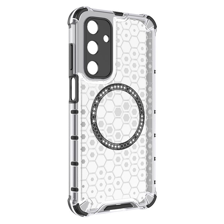 For Samsung Galaxy M35 5G Case Compatible with MagSafe Honeycomb Design TPU+PC Phone Cover - Transparent
