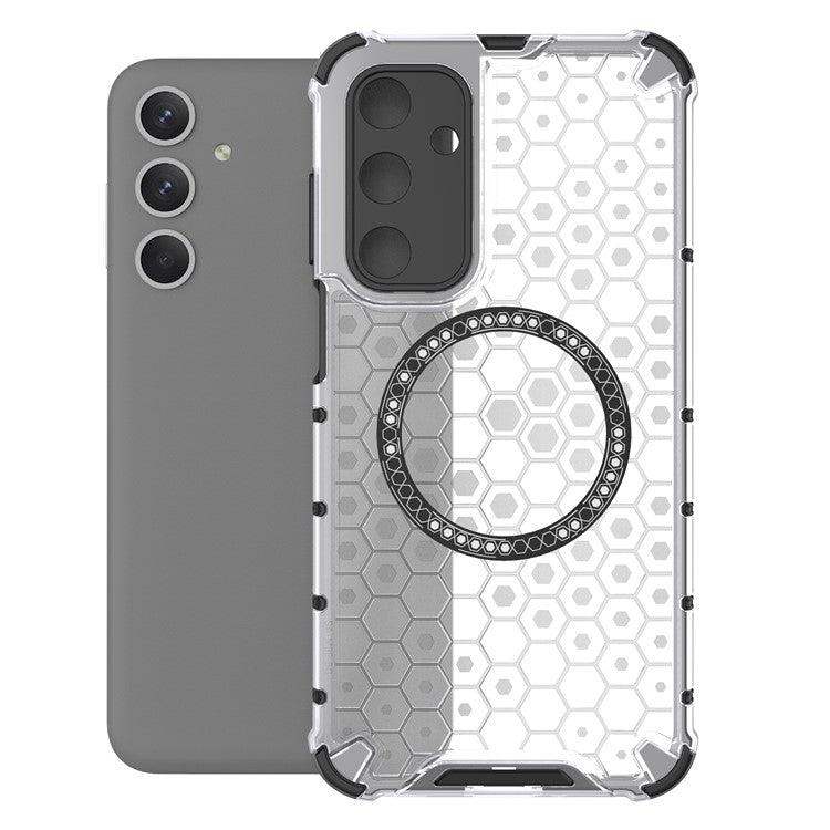 For Samsung Galaxy M35 5G Case Compatible with MagSafe Honeycomb Design TPU+PC Phone Cover - Transparent