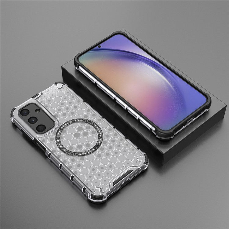 For Samsung Galaxy M35 5G Case Compatible with MagSafe Honeycomb Design TPU+PC Phone Cover - Transparent