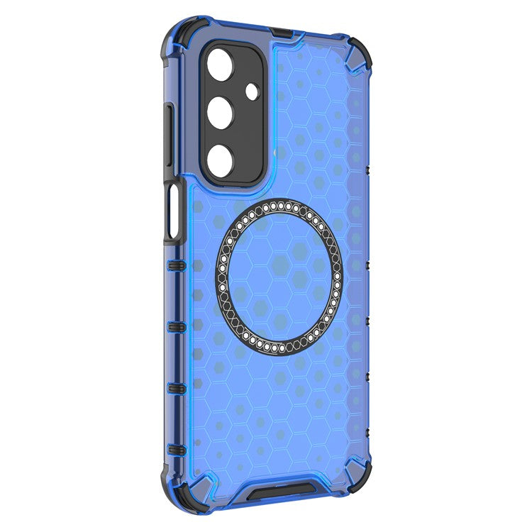 For Samsung Galaxy M35 5G Case Compatible with MagSafe Honeycomb Design TPU+PC Phone Cover - Blue
