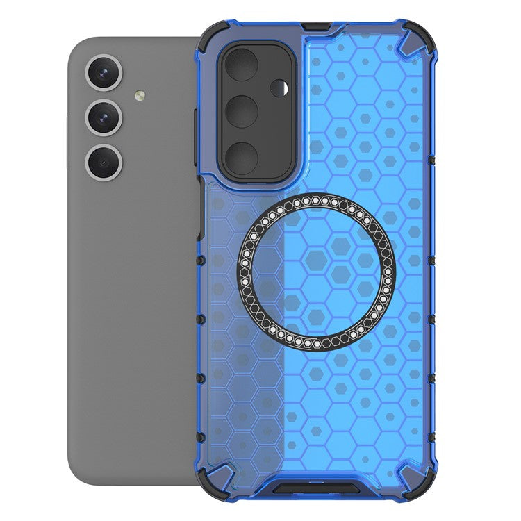 For Samsung Galaxy M35 5G Case Compatible with MagSafe Honeycomb Design TPU+PC Phone Cover - Blue