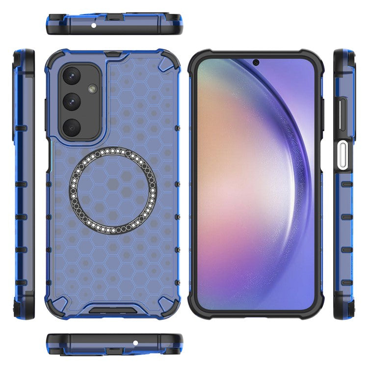 For Samsung Galaxy M35 5G Case Compatible with MagSafe Honeycomb Design TPU+PC Phone Cover - Blue