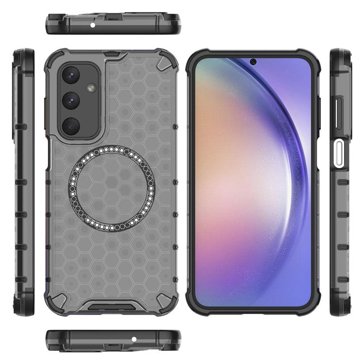 For Samsung Galaxy M35 5G Case Compatible with MagSafe Honeycomb Design TPU+PC Phone Cover - Grey