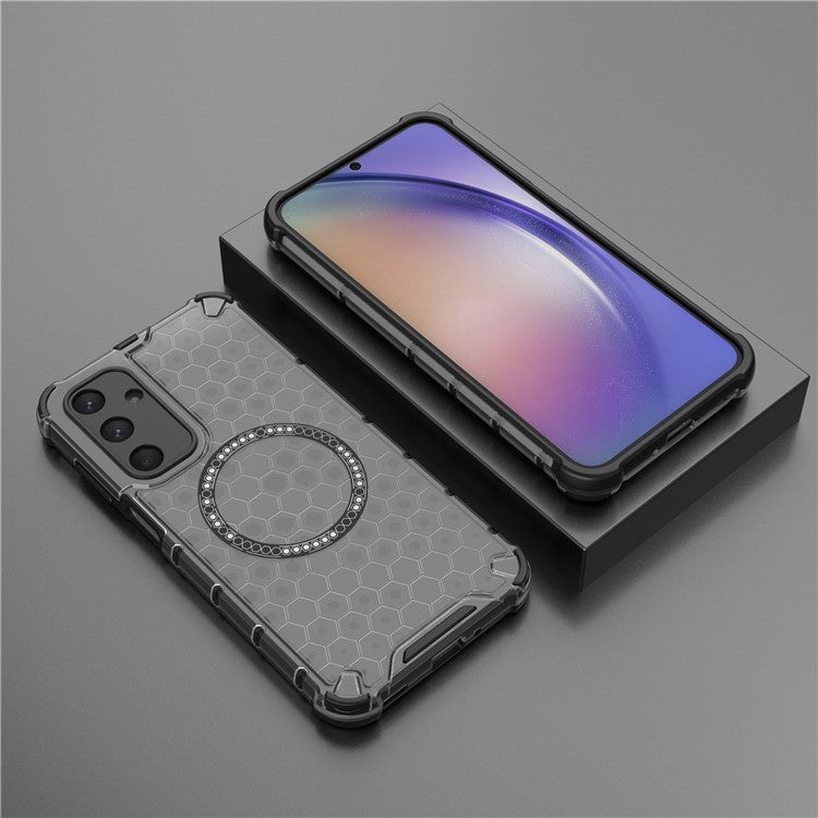 For Samsung Galaxy M35 5G Case Compatible with MagSafe Honeycomb Design TPU+PC Phone Cover - Grey