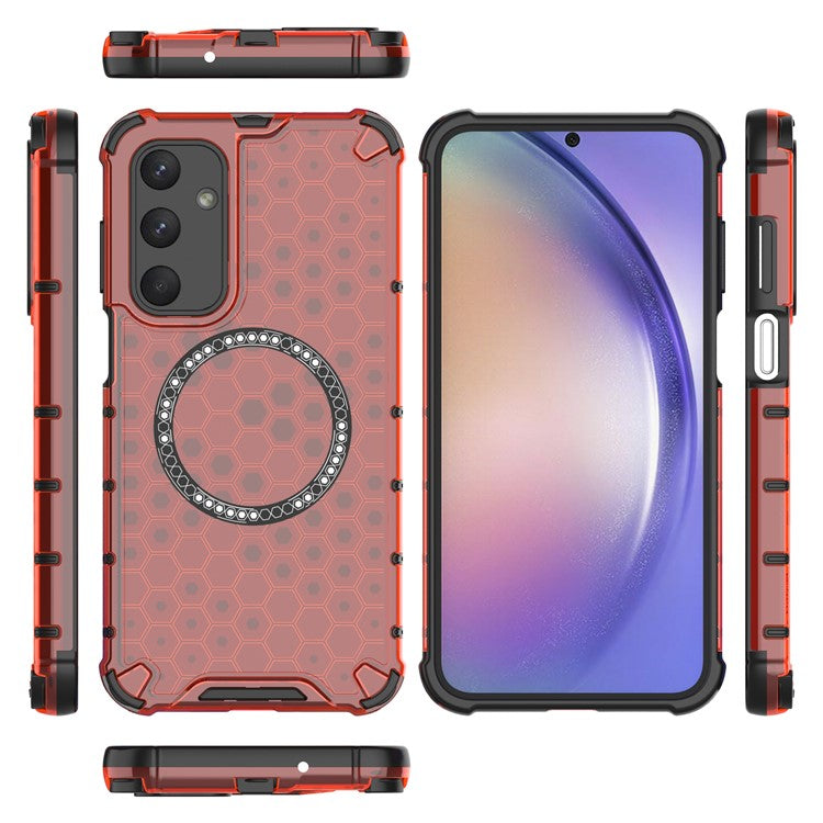 For Samsung Galaxy M35 5G Case Compatible with MagSafe Honeycomb Design TPU+PC Phone Cover - Red