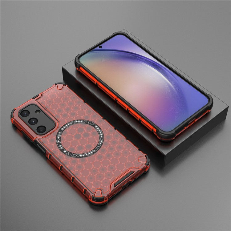 For Samsung Galaxy M35 5G Case Compatible with MagSafe Honeycomb Design TPU+PC Phone Cover - Red