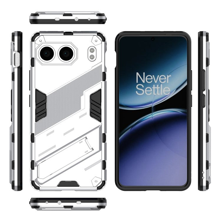 For OnePlus Nord 4 Case PC+TPU Shockproof Phone Cover with Kickstand - White