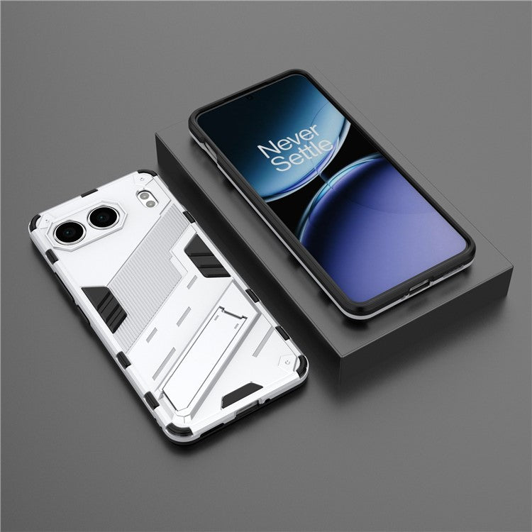 For OnePlus Nord 4 Case PC+TPU Shockproof Phone Cover with Kickstand - White