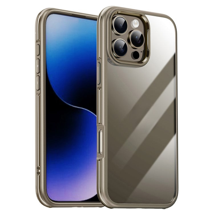 IPAKY For iPhone 16 Pro Electroplating TPU Case Airbag Shockproof Phone Cover - Titanium Gold