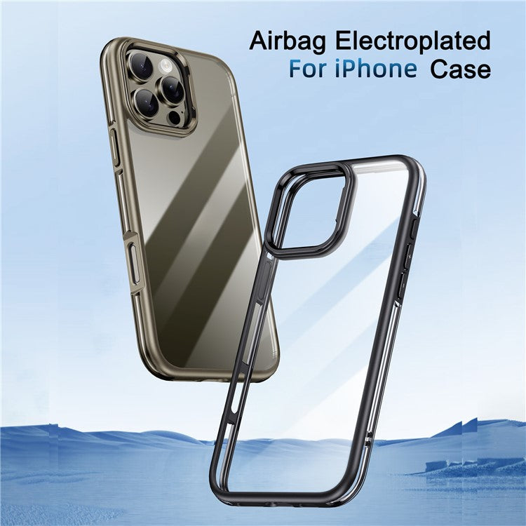 IPAKY For iPhone 16 Pro Electroplating TPU Case Airbag Shockproof Phone Cover - Titanium Gold