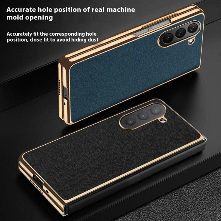 For Samsung Galaxy Z Fold6 5G Case Electroplating Frame PU Leather+PC Phone Cover - Red