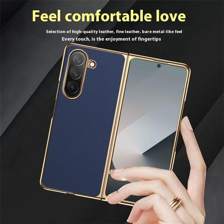 For Samsung Galaxy Z Fold6 5G Case Electroplating Frame PU Leather+PC Phone Cover - Red