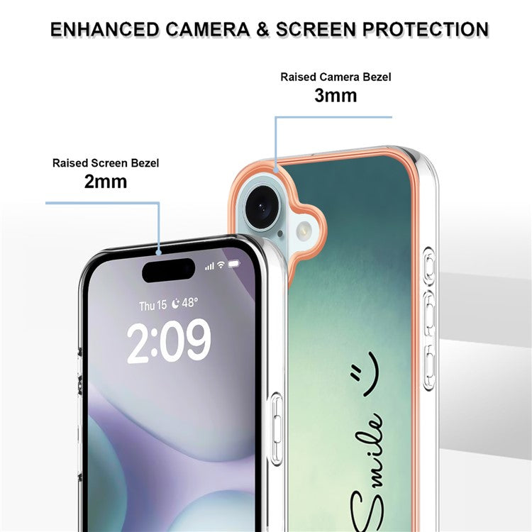 YB IMD Series-16 Style-E For iPhone 16 Plus TPU Case Pattern Printing Phone Back Cover - Keep Smile