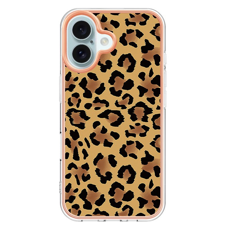 YB IMD Series-16 Style-E For iPhone 16 Plus TPU Case Pattern Printing Phone Back Cover - Leopard Print