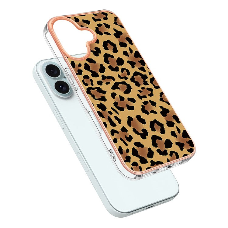 YB IMD Series-16 Style-E For iPhone 16 Plus TPU Case Pattern Printing Phone Back Cover - Leopard Print